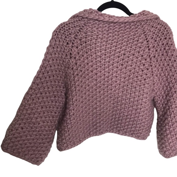 Twinkle and Wenlan New York Mauve Pink Wool Chunky Knit Cropped Boxy Sweater - Picture 2 of 8